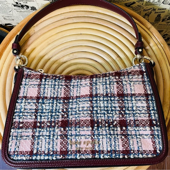 🆕 Kate Spade Hudson Tweed Medium Convertible Crossbody Dark Merlot Multi